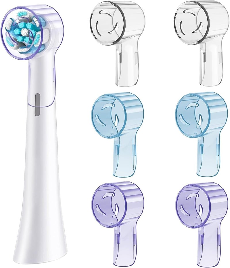DeBizz 6 Pack Toothbrush Covers for Oral B iO Replacement Heads, Toothbrush Cover Caps for Oral B Pro1000 Electric Toothbrush Head，iO Toothbrush Head Cover for Travel & Home (Transparent + Blue + Purple) - Image 1